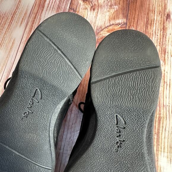 Clarks NIKKI NORTH Size 6.5 Black Leather Lace Zip Up Ankle Booties Boots Shoes - Picture 9 of 10